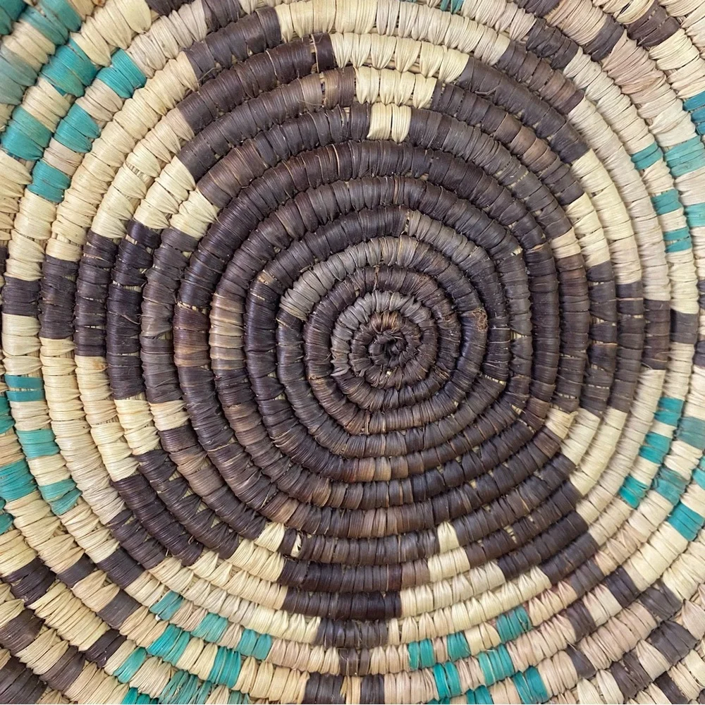 African Hand Woven Coiled Star Pattern Wall Basket 15” Diameter